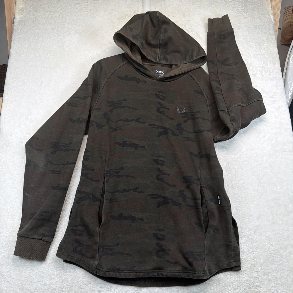 ASRV Mens Camo Training Hoodie Medium Green Technical Gym Workout Pullover
